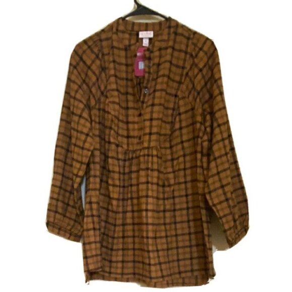 Isabel maternity Brown Plaid Button Pullover Shirt Medium New MSRP $27 - Picture 1 of 6